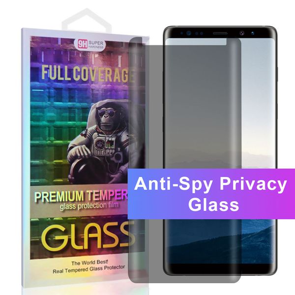 Anti-espião de vidro temperado de privacidade para Samsung Galaxy S23 S22 S21 S9 S8 Plus Note 20 9H Filme protetor curvo anti-espião amigável à prova de arranhões para Note 8 S7 Edge em caixa de varejo