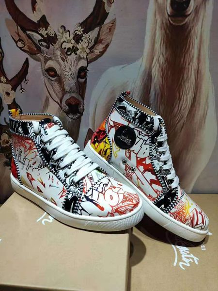 

designer shoes men women chaussures studded spike sneakers triple black white red leather suede flat bottoms casual shoe 36-47 vintage