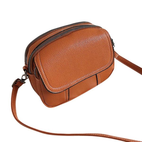 

fashion women's bags solid color multi-layer simple zipper versatile soft leather shoulder bag women/girl messenger bag shopping
