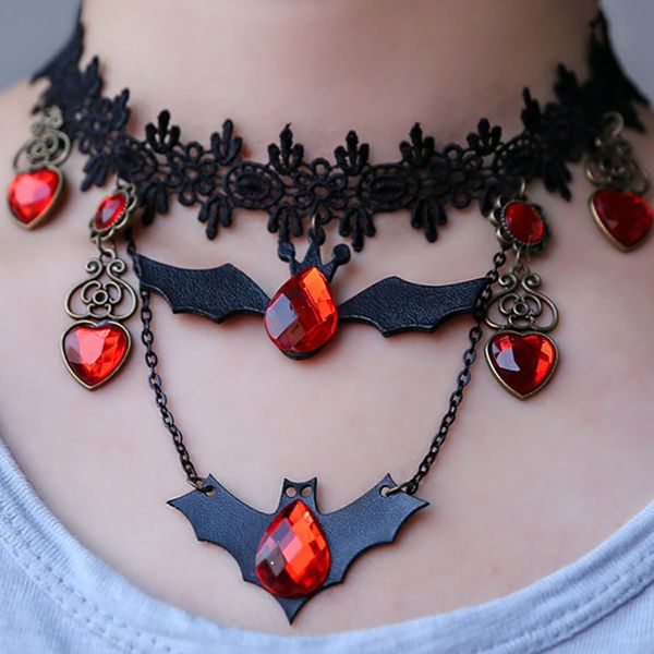 

women necklace european and american holiday creative short necklace retro animal bat lace neck women jewelry gift, Silver