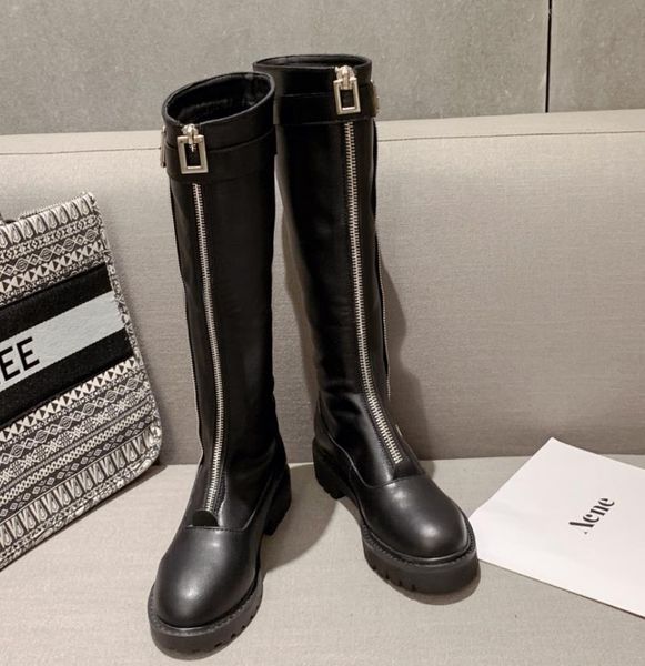 

women designer zip border knee high boots come with box size 35 to 40, Black