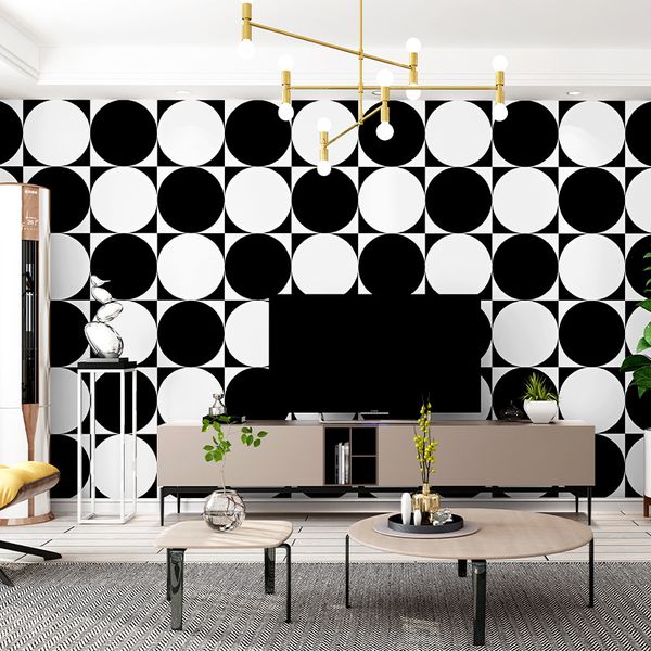 

custom 3d visual minimalism wallpaper black and white circle p wall mural modern home wall decoration simple fashion sticker