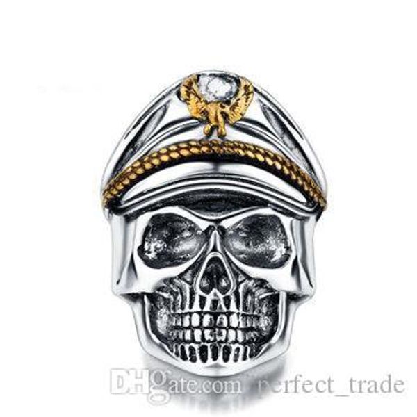 

exaggerated horror rings vintage military skull mens rings creative rings fashion hip hop jewelry adjustable size sale, Golden;silver