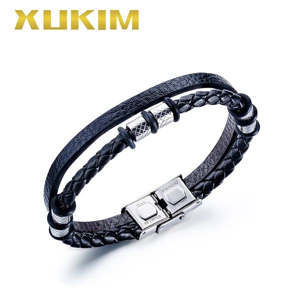 

xukim jewelry cowhide braided double layers bracelet leather bracelet bangle, White