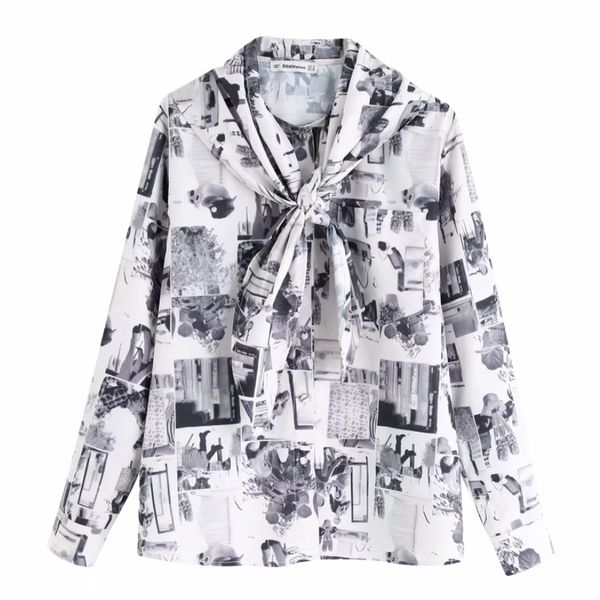 

new women fashion ink painting picture print casual loose shirt office ladies business blouse femininas chic chemise ls6010, White