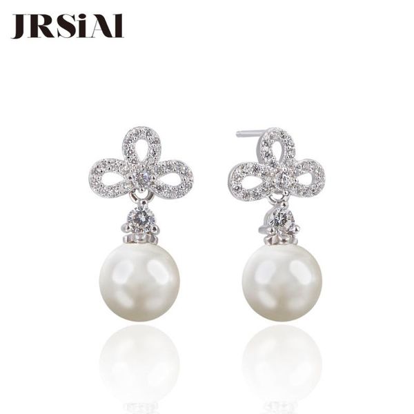 

jrsial 925 sterling silver jewelry pearl earrings korean version of zircon earrings bead bow short, Golden;silver