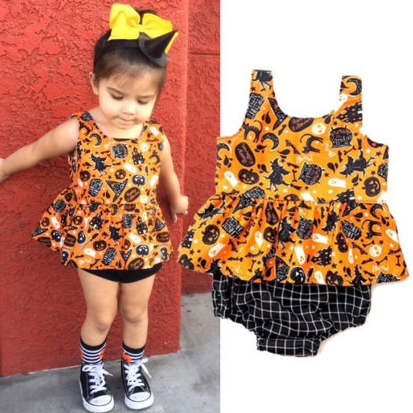 

2020 fashion newborn baby girl summer outfit sleeveless yellow vest dress plaid shorts pants outfit 2 pcs clothes, White
