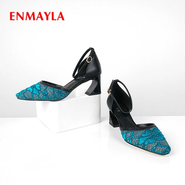 

enmayla 2020 wedding shoes pointed toe d'orsay & two-piece womens shoes genuine leather buckle strap women pumps 34-43, Black