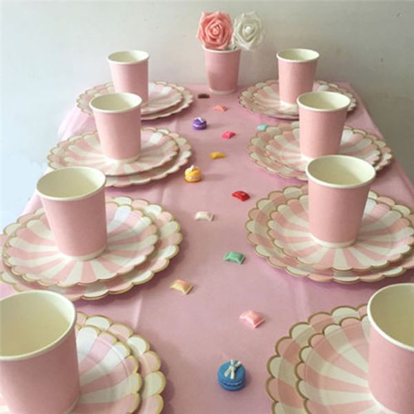 

8 pcs dur pink striped paper cups kids birthday party dinner tableware