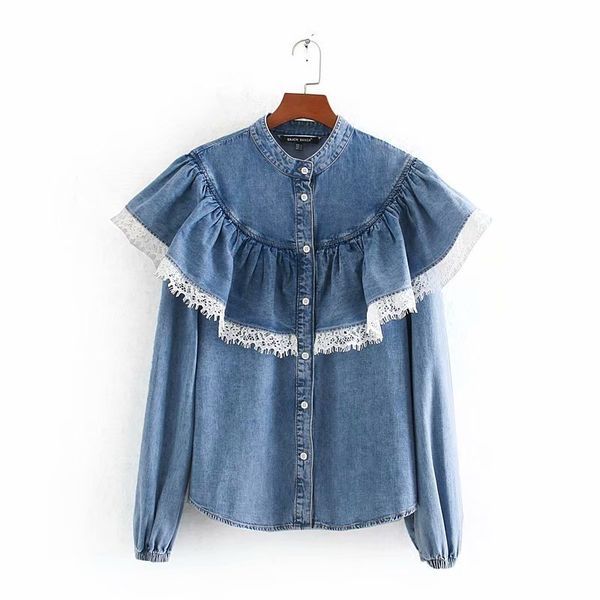 

european and american fashion bud silk denim shirt cc58-9515, White