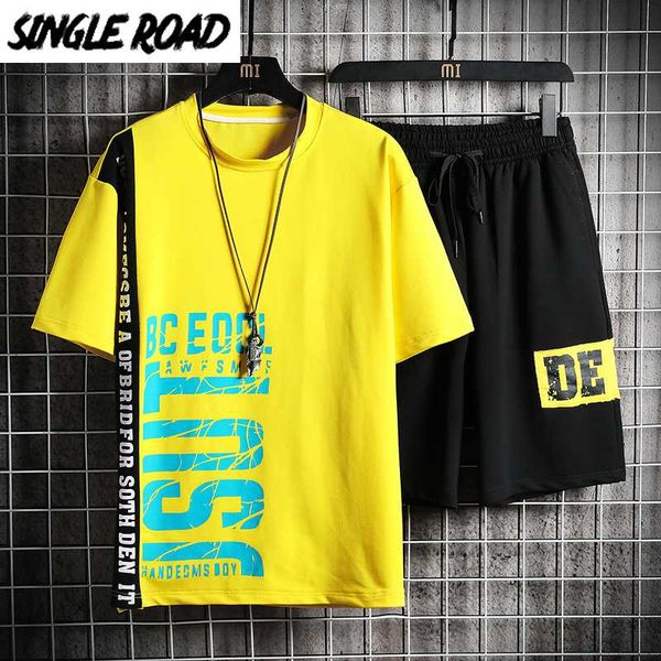

singleroad men's tracksuit men clothing 2020 yellow patchwork streetwear t-shirt shorts sportswear hip hop 2 pieces set male, Gray
