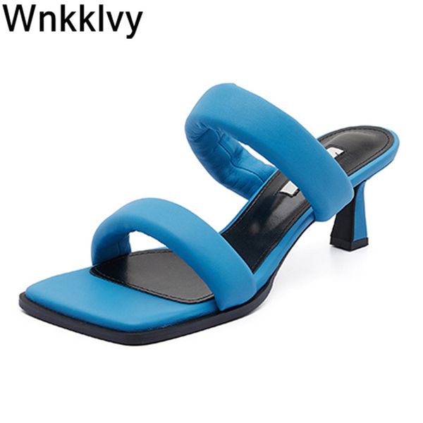 

slippers women spaure toe summer high heels genuine leather sandals party vacation flipflops female 2021 gladiator sandalias, Black