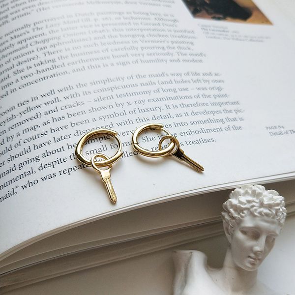 

wtltc punk style drop key hoop earrings for women 925 sterling sliver hoops earrings delicate hanging charms jewelry, Golden;silver