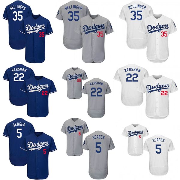 

5 Corey Seager Jersey 22 Clayton Kershaw 35 Cody Bellinger Los Angeles Blue Grey White Dodgers Cool Flex Baseball Jerseys