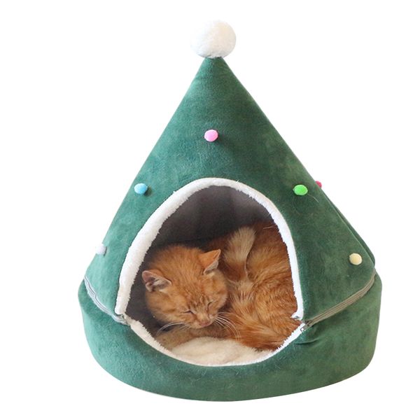 

christmas cat bed warm house soft nest bed dog cat tree shape pet house home