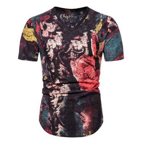 

2020 vintage t-shirt men v neck harajuku funny 3d print tees shirt men's hip hop ethnic printed t-shirt summer streetwear, White;black