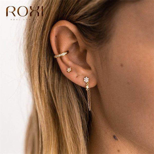 

roxi simple rhinestone snowflake hanging drop earrings korean metal chain dangle earrings for women 925 sterling silver jewelry