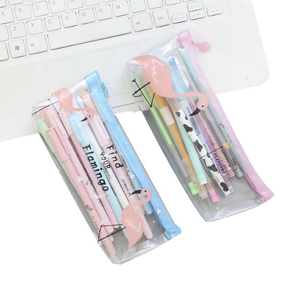 

10pcs/lot transparent literary flamingo pencil case for girls school supplies korean pencil bag school pen box 4 selection