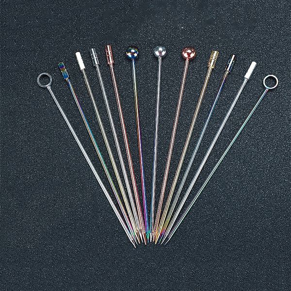 

304 stainless steel plated colorful fruit needle cocktail pick kitchen home fruit skewer fruit fork cocktail bureau t3i5214