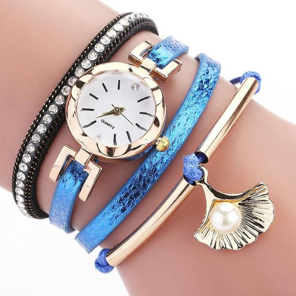 

women's circle table seashell pearl fashion casual diamond pu watch quartz wrist watch watches womens watches top, Slivery;brown