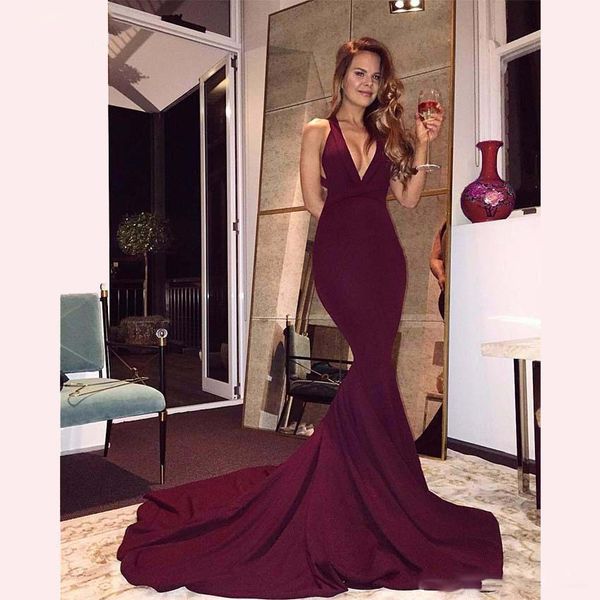 

сексуальная бургундия русалка пром платья крест-накрест спинки длинное вечернее платье глубокий v шеи эластичный атлас вечернее платье для ж, Black