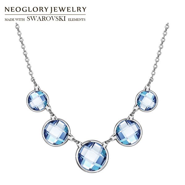 

neoglory austria crystal charm long necklace classic trendy blue round balls elegant party for summer sea holiday lady gift, Silver