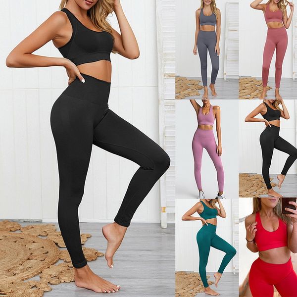 

yoga outfits vertvie 2 pcs/set seamless women sport suit gym workout clothes fitness crop and scrunch buleggings set, White;red