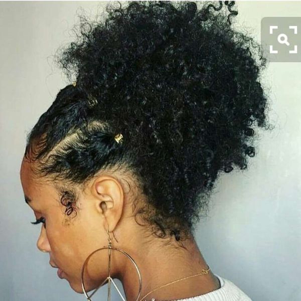 

short high natural afro kinky curly big puff 120g brazilian human hair drawstring ponytail clip in hair extension, Black