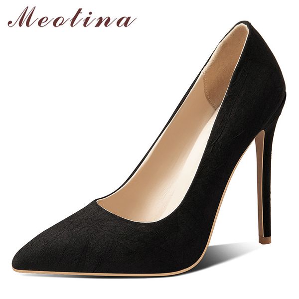 

meotina high heels women pumps buckle stiletto high heel party shoes shallow pointed toe shoes ladies green large size 3-12, Black