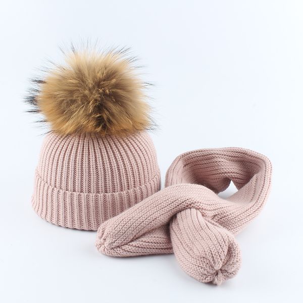 

2019 hat и шарф для девочки натурального меха pompom beanie hat дети дети детские хлопок cap skullies, Blue;gray