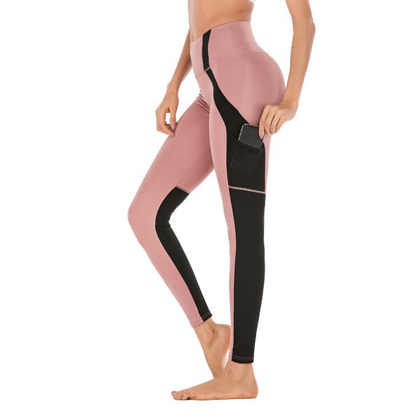 

women's screen stitching mobile phone pocket sports yoga nine-minute pants leggings pants workout fitness running sport trousers, White;red