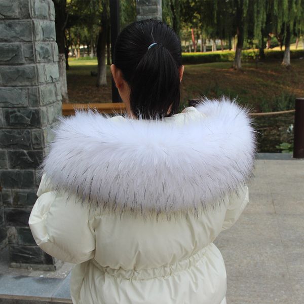 

faux raccoon fur collar winter down coat fur collar big size mulitcolor striped fake wide soft fluffy scarves, Blue;gray