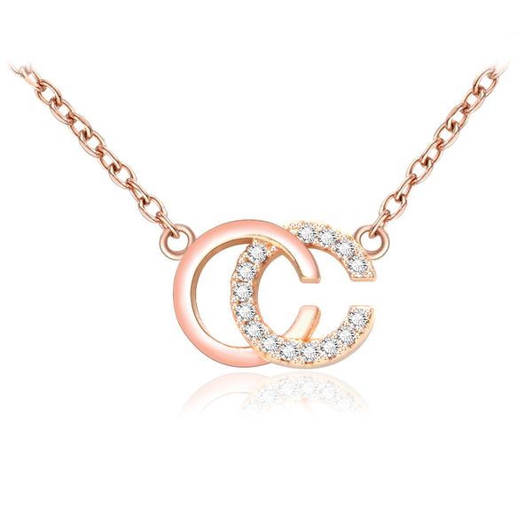 

925 silver necklace for women rose gold c letter pendants necklaces personalized crystal clavicle chain collar mujer couple gift