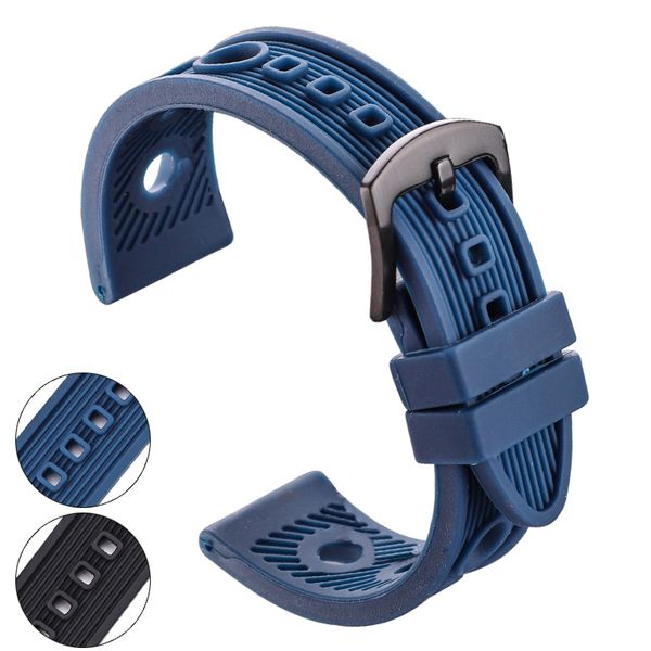 

22 мм Серебряный Резиновый Ремешок Для Часов Ремешок Мужчины Мягкий Дайвинг Черны