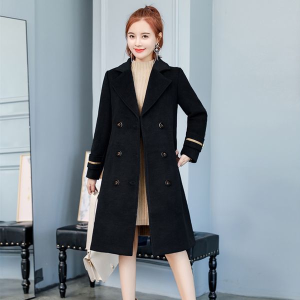 

2019 autumn and winter new ladies fashion large size long woolen coat, Black;brown