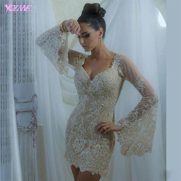 

yqlanne элегантного шампанского lace cocktail платье полных втулки формальных женщины платье партия бисер длина колена платье de festa, White;black