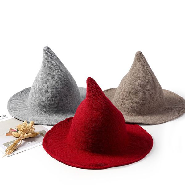 

halloween wizard witch hat kinitted-wool hats for party masquerade cosplay costume halloween hats show decoration 2019, Blue;gray