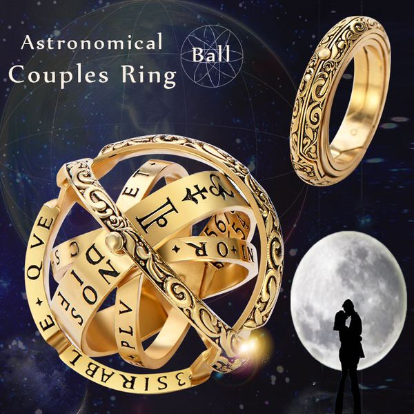 

lovers 2019 new gold silver sphere rings vintage universe planet astronomical ball love couple ring, Golden;silver