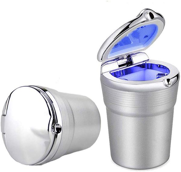 

portable detachable stainless auto vehicle cigarette ashtray ash with blue led light indicator smokeless for car cup holder