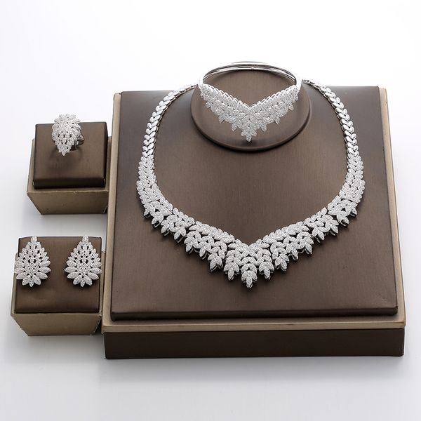 

hadiyana 2018 noble micro pave cubic zirconia dubai jewelry sets latest luxury bridal wedding jewelry 4pcs set for women tz8025 c18122701, Silver