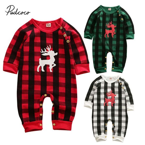 

2019 baby spring autumn clothing christmas rompers newborn infant baby boy girls plaid deer romper pants kid outfit clothes, Blue