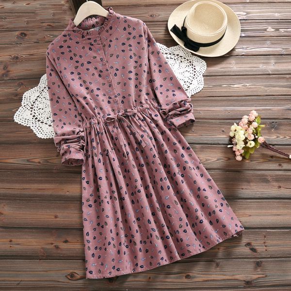 

ladies dresses woman clothes 2019 spring autumn vintage vestidos women elbise casual loose leaves printed drawstring waist dresses, Black;gray