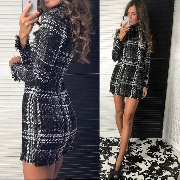 colorful plaid print tassels bodycon mini dress