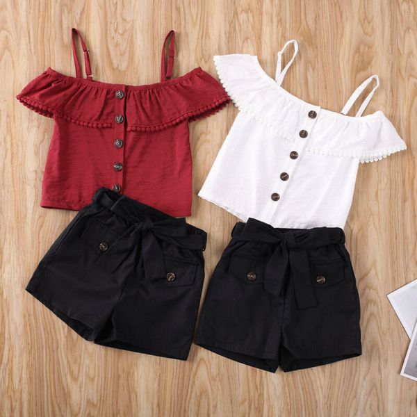

1-5years kid newborn baby girls button sleeveless tank shorts outfits 2pcs clothing set, White