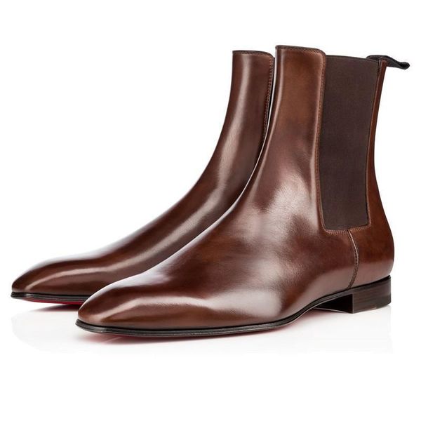 

red bottom roadie flat man ankle boots brand suede + leather fashion man booties winter cool with original box size 35-42, Black