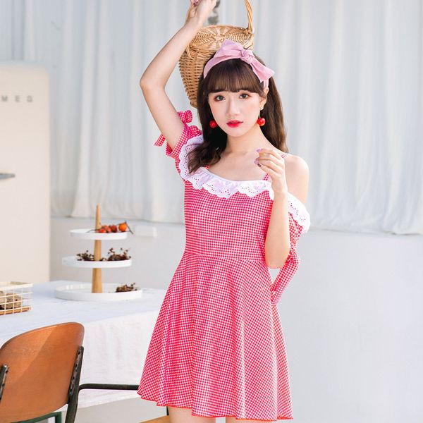 

2019 new one piece swimsuit conservative lovely girls day long-sleeve spring swimsuit large size flat corner swimsuit