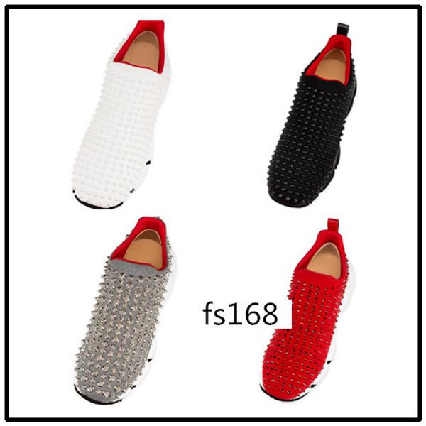 

original box latest bottom sneakers sock donna flats with krystal spikes, red sole sneakers for men women on the go 2, Black