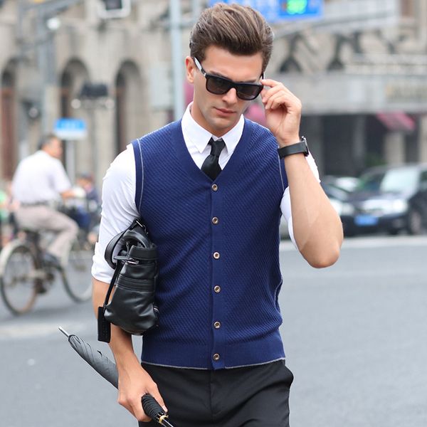 

new arrival mens vest sweaters autumn winter male knit cardigan wool vest sleeveless sweater men casual brand clothing, Black;white
