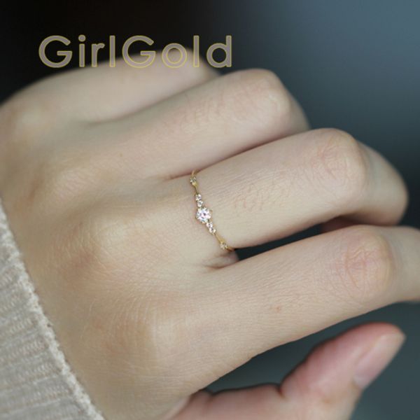 

14k gold ring,thin ring, diamond cz crystal stacking ring, dainty gold minimalist, solitaire band, Golden;silver