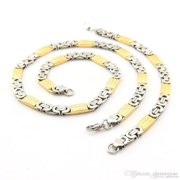 

vintage gold silver flat byzantine link chain stainless steel necklace bracelet set jewelry for men nb256